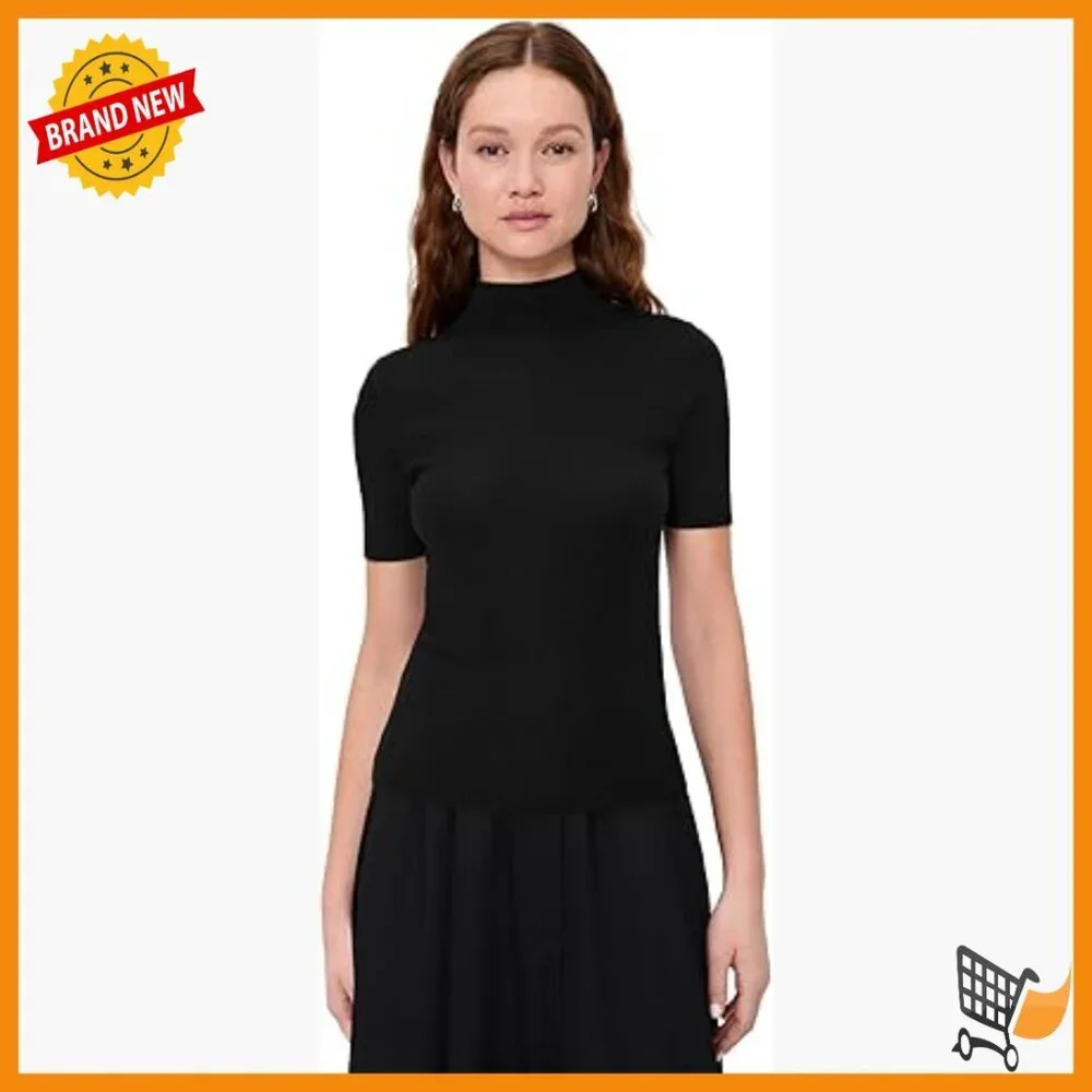 Merino Wool Mock Neck Pullover Sweater Lightweight Stretch Ribbed Knit